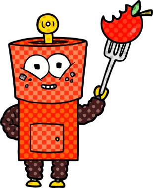 Bir insan tarafından çizilmiş mutlu robot el sallaması.