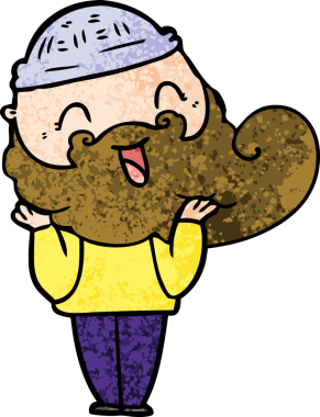 Bir insan tarafından çizilmiş mutlu sakallı adam.