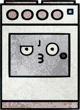 Bir insan tarafından çizilmiş mutfak fırınının retro grunge deseni.