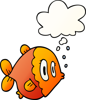 Düşünce baloncuklu karikatür balığı bir insan tarafından çizilmiş.