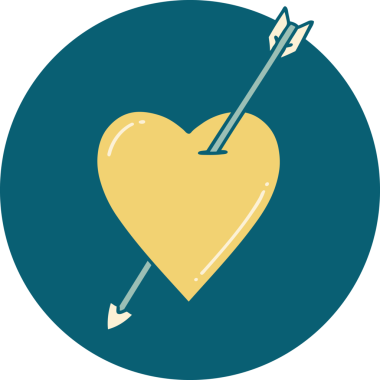 Bir insan tarafından çizilmiş ok ve kalbin ikonik dövme şekli