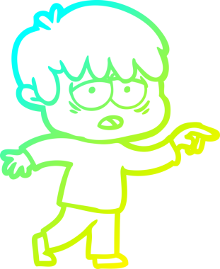 Bir insan tarafından çizilmiş, bitkin bir çocuğun soğuk çizgi çizimi.