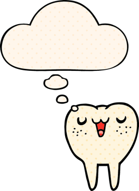 Çizgi roman tarzında bir insan tarafından çizilmiş düşünce kabarcığı olan çizgi film dişleri.