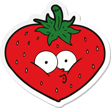 Bir insan tarafından çizilmiş karikatür çileği çıkartması.