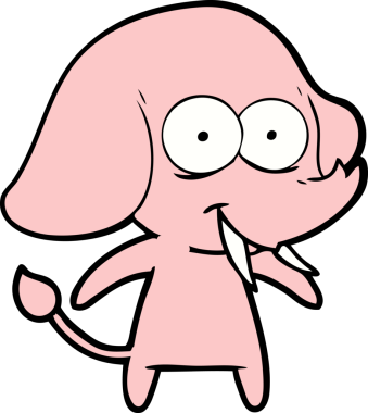 Bir insan tarafından çizilmiş mutlu bir fil.