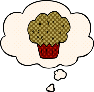 Çizgi roman tarzında bir insan tarafından çizilmiş düşünce baloncuklu çizgi film keki.