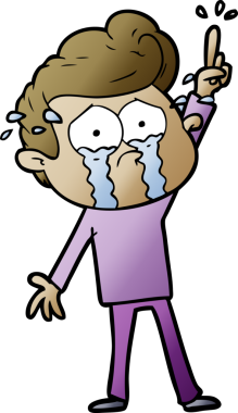 Çizgi film ağlayan adam bir insan tarafından çizilmiş bir soruyu sormaya çalışıyor.