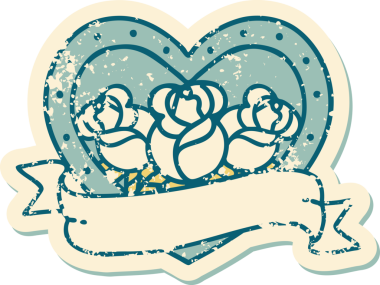 Bir insanın çizdiği çiçekli kalp ve pankartın sembolik dövmeli resmi.