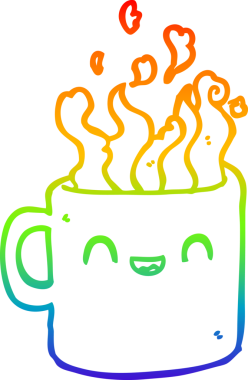 gökkuşağı gradyan çizgisi bir insan tarafından çizilmiş sıcak kahve fincanı