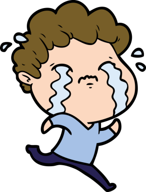 Bir insan tarafından çizilmiş ağlayan çizgi film adamı.