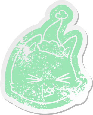 Tuhaf bir çizgi film tükürüyor. Kedi suratlı, Noel Baba şapkası takan, bir insan tarafından çizilmiş.