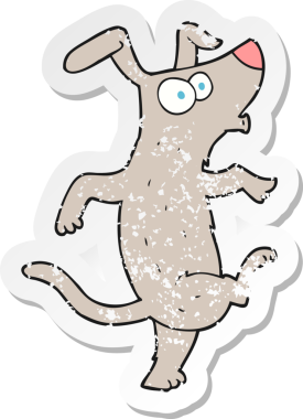 Bir insan tarafından çizilmiş dans eden bir köpeğin gerilmiş çıkartması.