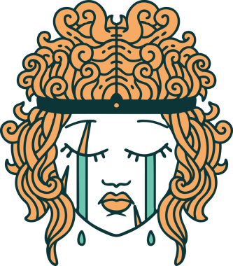 Retro Dövme Tarzı Bir insan tarafından çizilmiş ağlayan barbar insan