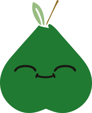 Bir insan tarafından çizilmiş bir armutun düz renkli retro karikatürü