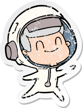 Bir insan tarafından çizilmiş mutlu bir astronotun sıkıntılı çıkartması.