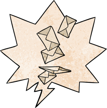 karikatür zarfları bir insan tarafından çizilmiş olan eski dokular şeklinde konuşma baloncuğuyla düşüyor