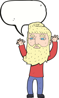 Çizgi film sakallı adam bir insan tarafından çizilmiş konuşma balonuyla kollarını sallıyor.