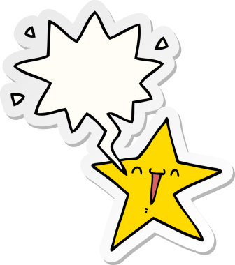 Bir insan tarafından çizilmiş baloncuk çıkartmalı mutlu çizgi film yıldızı.