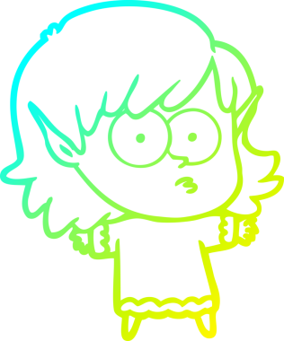 Soğuk gradyan çizgi çizimi bir insan tarafından çizilmiş bir elf kızı