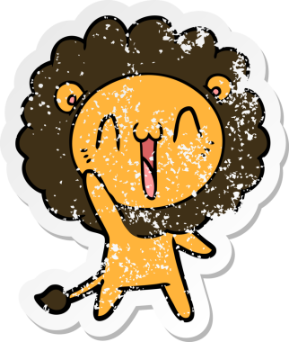 Bir insan tarafından çizilmiş mutlu çizgi film aslanının sıkıntılı çıkartması.