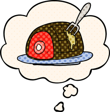 Bir insan tarafından çizilmiş, düşünce baloncuğuyla pişirilmiş karikatür.