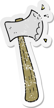 Bir insan tarafından çizilmiş karikatür baltasının sıkıntılı çıkartması.