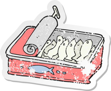 Bir insan tarafından çizilmiş sardalya konservesinin gerilemiş çıkartması.