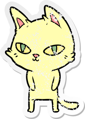 Bir insan tarafından çizilmiş parlak gözlü çizgi film kedisinin sıkıntılı çıkartması.