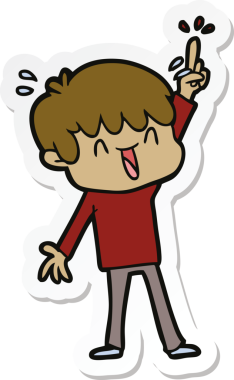 Bir insan tarafından çizilmiş, gülen bir çocuğun çıkartması.