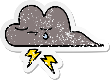 Bir insan tarafından çizilmiş tatlı bir karikatür fırtına bulutunun sıkıntılı çıkartması