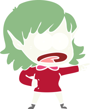 Düz renkli çizgi film bir insan tarafından çizilmiş elf kızı şok etti.