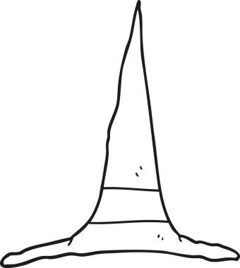 Bir insan tarafından çizilmiş siyah beyaz bir cadı şapkası.