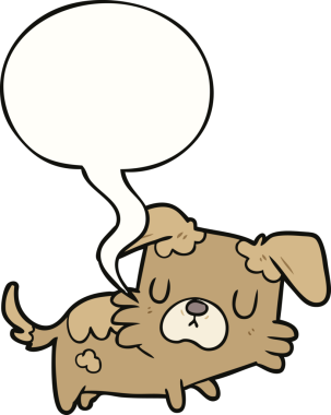 Bir insan tarafından çizilmiş konuşma balonu olan küçük bir köpek.