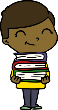 Bir insan tarafından çizilmiş kitapları olan çizgi film çocuğu.