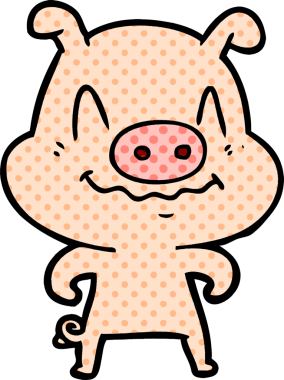 Bir insan tarafından çizilmiş sinirli çizgi film domuzu.