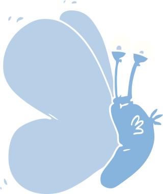 Bir insan tarafından çizilmiş komik düz renkli çizgi film kelebeği.