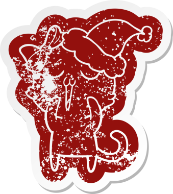 Bir insan tarafından çizilmiş Noel Baba şapkası takan bir kedinin sıkıntılı karikatürü.