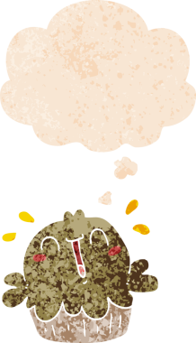 Düşünce baloncuğu ve grunge ile sevimli çizgi film turtası bir insan tarafından çizilmiş sıkıntılı retro desen tarzı