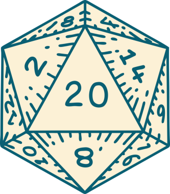 Retro Dövme Biçimi Doğal 20 D20 zar bir insan tarafından çizildi