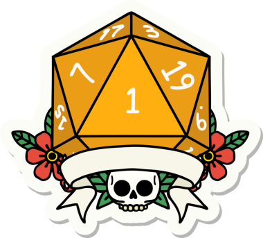 Bir insan tarafından çizilmiş doğal bir d20 zar etiketi.