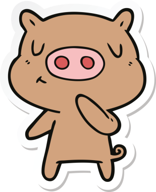 Bir insan tarafından çizilmiş çizgi film içerikli bir domuzun çıkartması.