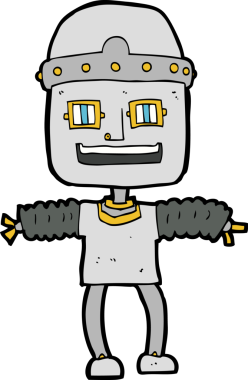 Bir insan tarafından çizilmiş çizgi film robotu