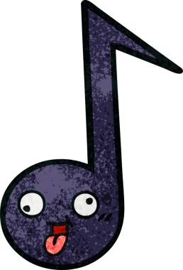 Bir insan tarafından çizilmiş müzikal notanın retro grunge desen karikatürü