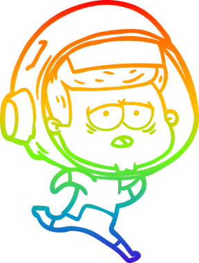 Gökkuşağı gradyan çizgi çizimi bir insan tarafından çizilmiş yorgun astronot