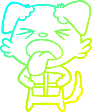 Bir insan tarafından çizilmiş noel hediyesi olan çizgi film köpeğinin soğuk gradyan çizimi