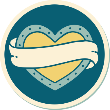 Bir insan tarafından çizilmiş geleneksel bir kalp ve bayrak stili dövme çıkartması.