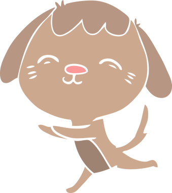 Bir insan tarafından çizilmiş mutlu düz renkli çizgi film köpeği.