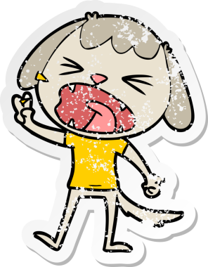 Bir insan tarafından çizilmiş şirin bir köpeğin sıkıntılı çıkartması.