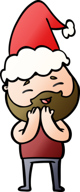 Bir insan tarafından çizilmiş Noel Baba şapkası giyen mutlu sakallı bir adamın gradyan çizimi.