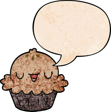 Bir insan tarafından çizilmiş eski moda konuşma baloncuklu şirin bir çizgi film pastası.